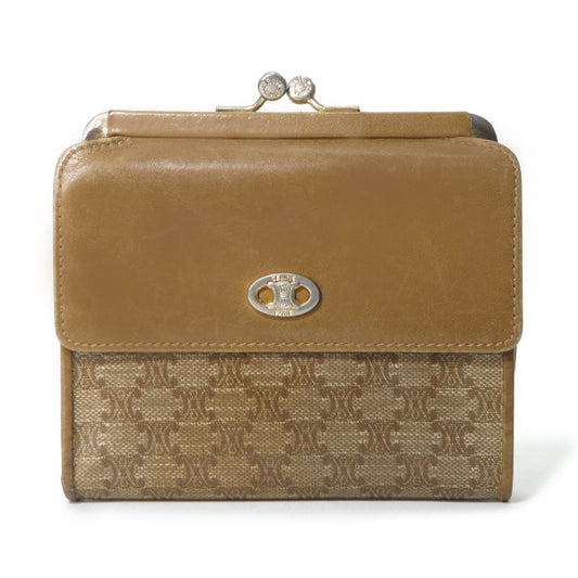 OLD CELINE マカダム柄がま口折財布（ベージュ）