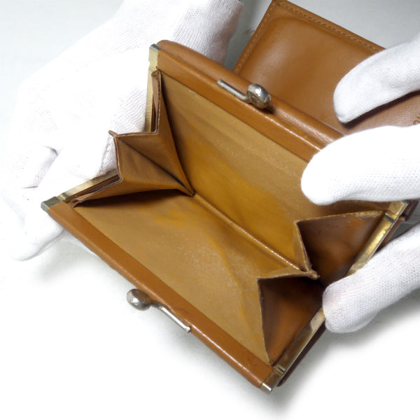 OLD CELINE マカダム柄がま口ミニ折財布（茶）