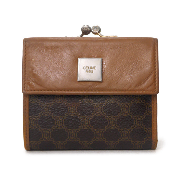 OLD CELINE マカダム柄がま口ミニ折財布（茶）