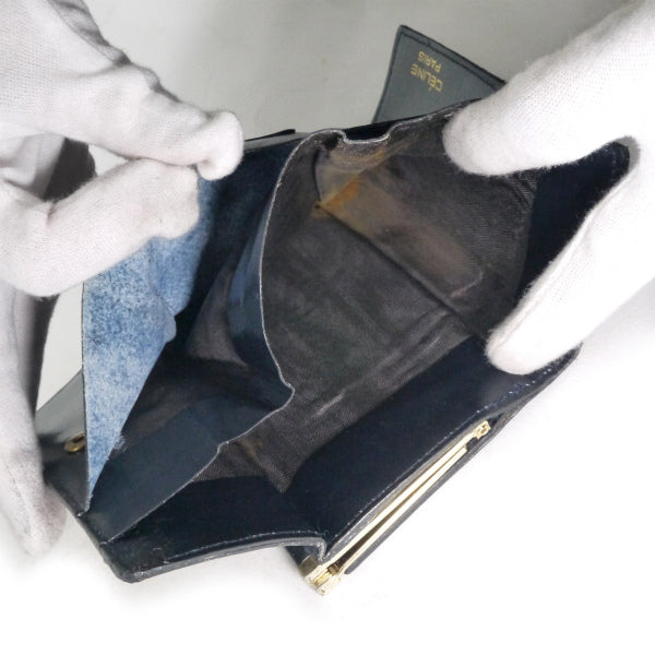 OLD CELINE　馬車柄ジャガードがま口折財布（濃紺）