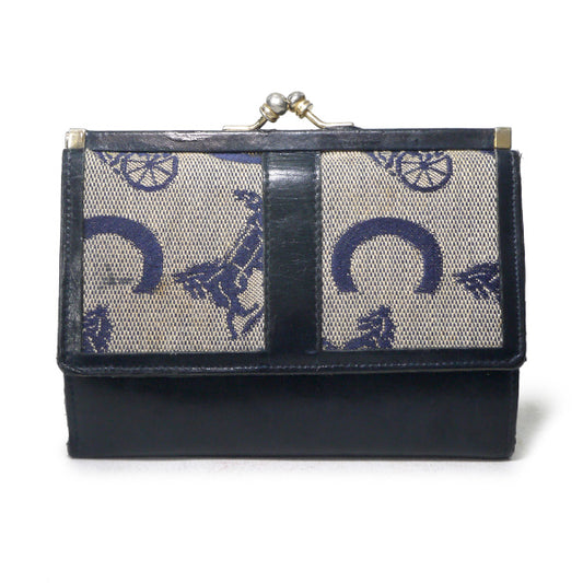 OLD CELINE　馬車柄ジャガードがま口折財布（濃紺）