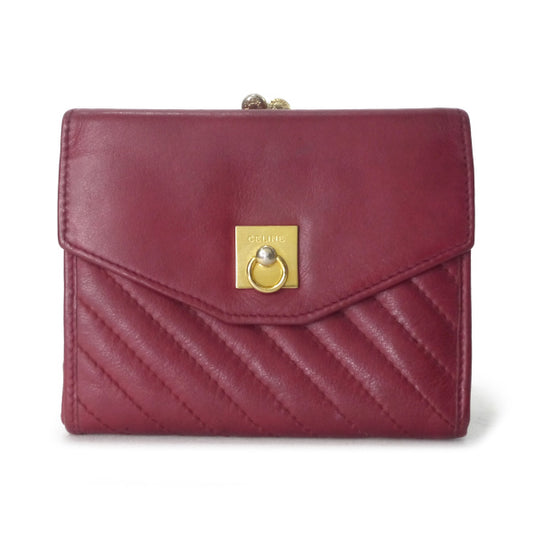 OLD CELINE　ロゴリング斜めステッチレザーがま口折財布（ローズ）