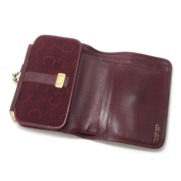 ［美品］☆CELINE 馬車柄がま口ジャガード折財布（ボルドー） OLD CELINE 馬車柄がま口ジャガード折財布（ボルドー） – Vintage Shop