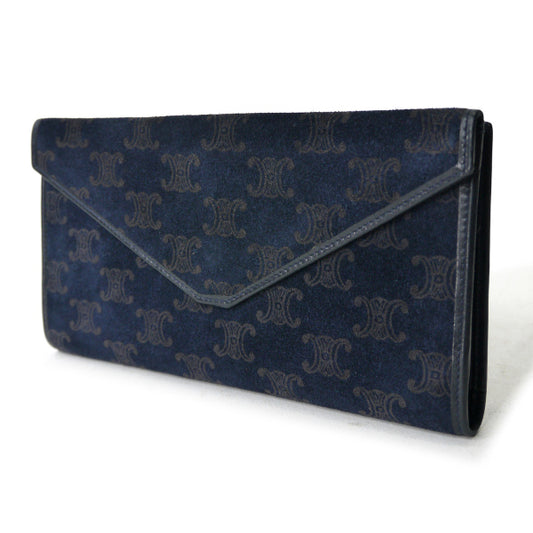 OLD CELINE　マカダム柄スエードWホック長財布（濃紺）