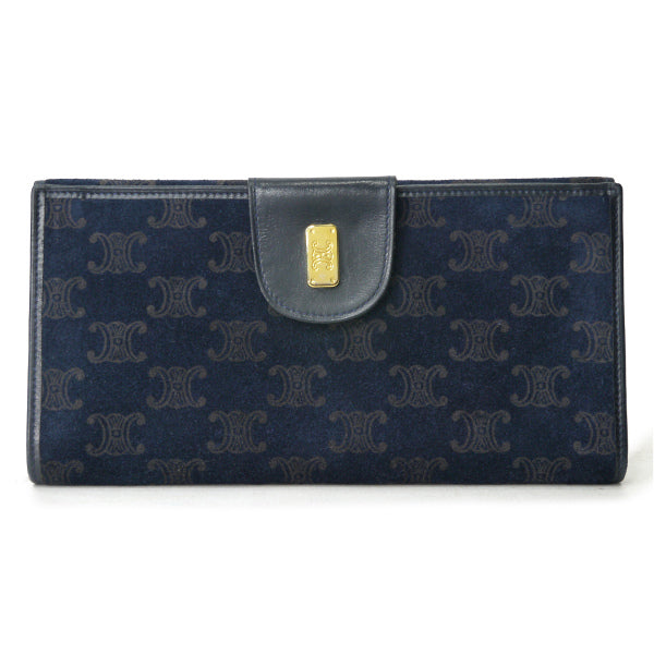 OLD CELINE　マカダム柄スエードWホック長財布（濃紺）