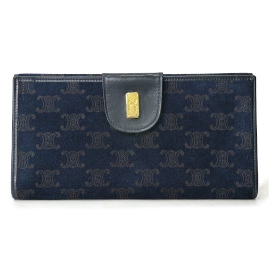 OLD CELINE　マカダム柄スエードWホック長財布（濃紺）