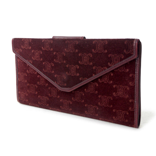 OLD CELINE　マカダム柄スエードWホック長財布（ボルドー）