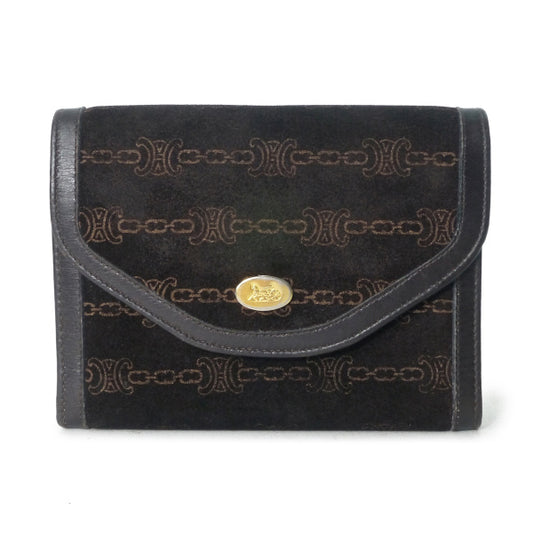 OLD CELINE　マカダムチェーン柄スエード折財布（濃茶）