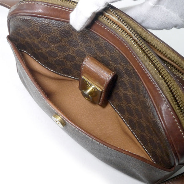 OLD CELINE　マカダム柄 ロゴリング金具ショルダー（茶）