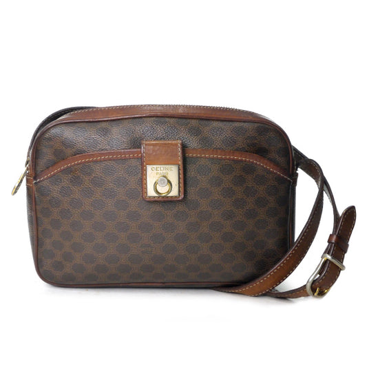 OLD CELINE　マカダム柄 ロゴリング金具ショルダー（茶）