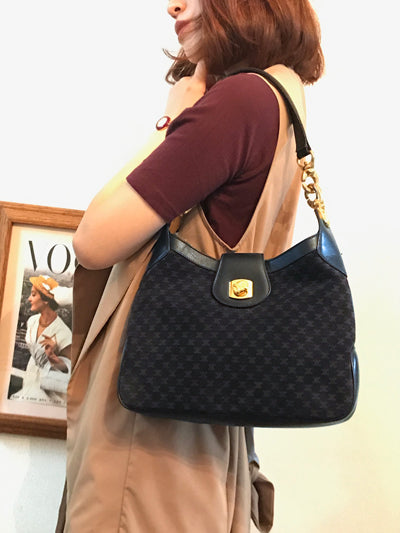 OLD CELINE　知恵の輪マカダム柄ショルダー（紺・スエード）