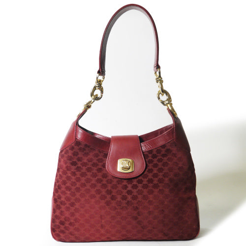 Old Celine　知恵の輪マカダム柄ショルダー（赤・スエード）