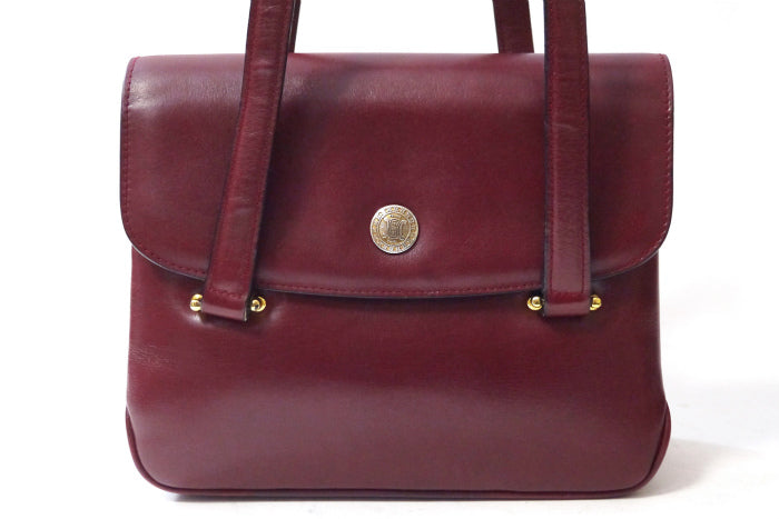 Old Celine　ブラゾン金具総革ハンドバッグ（ボルドー）