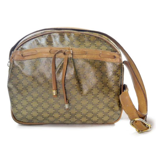 OLD CELINE　マカダム柄ステッチリボンポシェット（濃ベージュ）