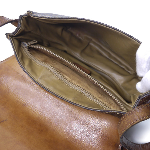 OLD CELINE　＜訳あり＞レザー×マカダム柄半円ポシェット（茶）