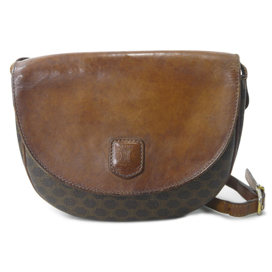 OLD CELINE　＜訳あり＞レザー×マカダム柄半円ポシェット（茶）
