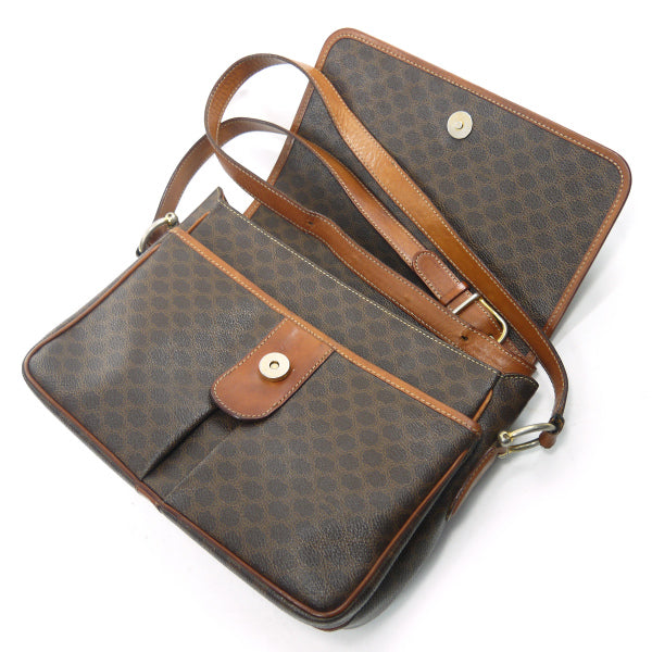 OLD CELINE　マカダム柄 ロゴリングフラップショルダー（茶）