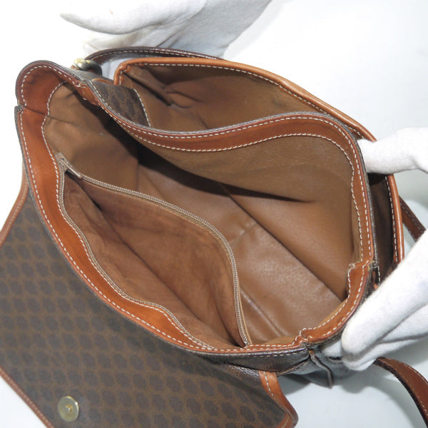 OLD CELINE　マカダム柄 ロゴリングフラップショルダー（茶）