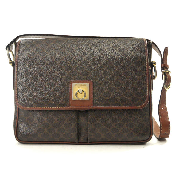 OLD CELINE　マカダム柄 ロゴリングフラップショルダー（茶）