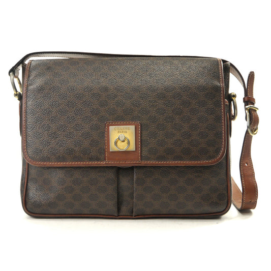 OLD CELINE　マカダム柄 ロゴリングフラップショルダー（茶）
