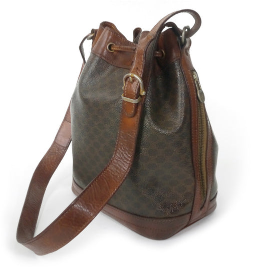 OLD CELINE　マカダム柄 巾着ショルダーバッグ（茶）