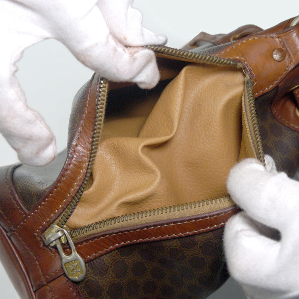 OLD CELINE　マカダム柄 巾着ショルダーバッグ（茶）