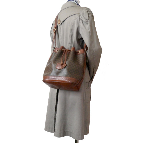 OLD CELINE　マカダム柄 巾着ショルダーバッグ（茶）