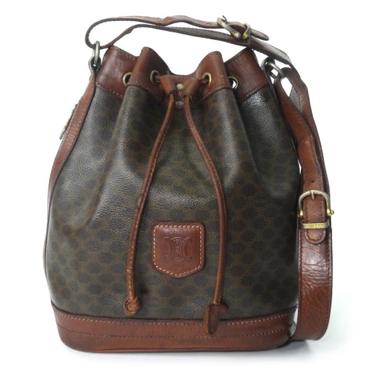 OLD CELINE　マカダム柄 巾着ショルダーバッグ（茶）