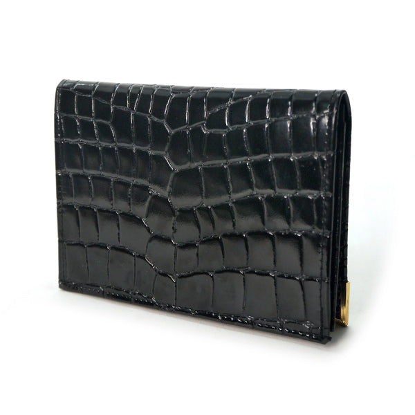 OLD CELINE　馬車ロゴ クロコ型押しカードケース（黒）