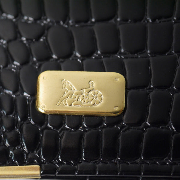 OLD CELINE　馬車ロゴ クロコ型押しカードケース（黒）
