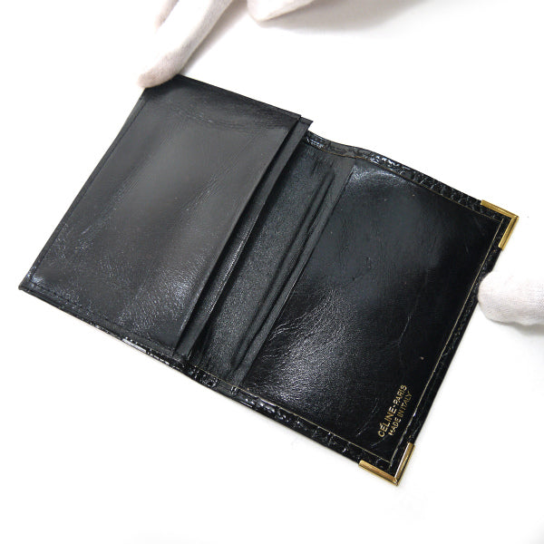 OLD CELINE　馬車ロゴ クロコ型押しカードケース（黒）