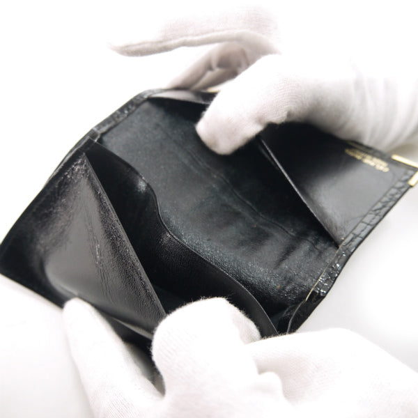 OLD CELINE　馬車ロゴ クロコ型押しカードケース（黒）