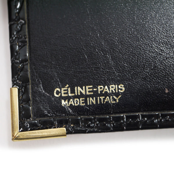 OLD CELINE　馬車ロゴ クロコ型押しカードケース（黒）