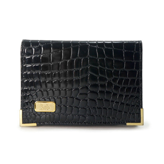 OLD CELINE　馬車ロゴ クロコ型押しカードケース（黒）