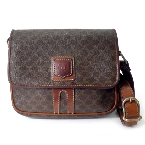 OLD CELINE　エンボスロゴ刻印マカダム柄ミニショルダー（茶）