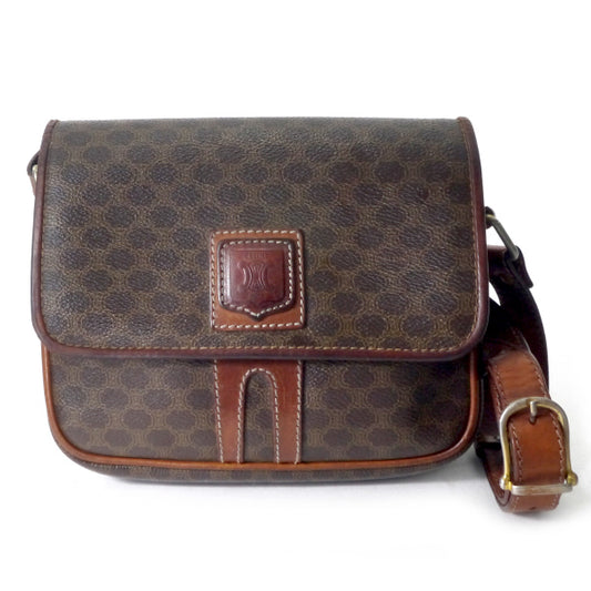 OLD CELINE　エンボスロゴ刻印マカダム柄ミニショルダー（茶）