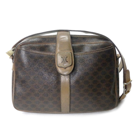 OLD CELINE　ロゴ刻印ベロ付きマカダム柄ショルダー（茶）