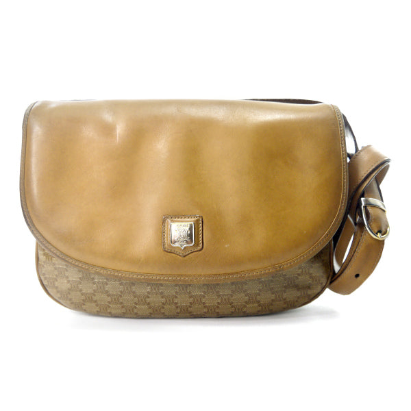 OLD CELINE　レザー×マカダム柄半円フラップショルダー（ベージュ）