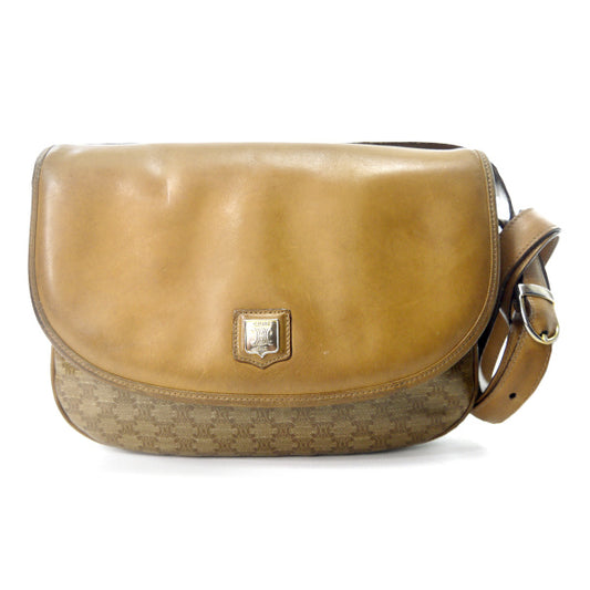 OLD CELINE　レザー×マカダム柄半円フラップショルダー（ベージュ）