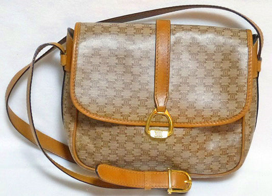 Old Celine マカダム柄斜め掛けショルダー（キャメル）