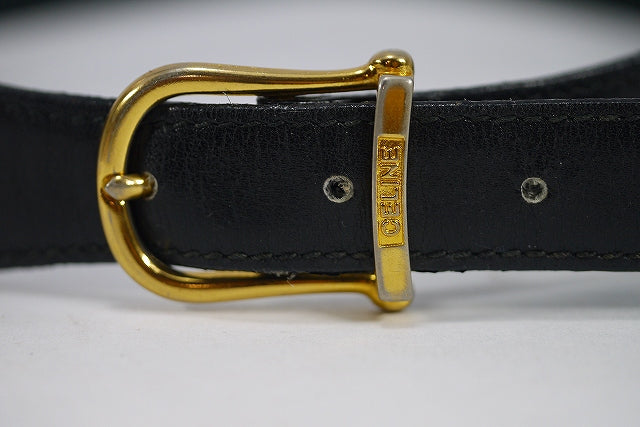 Old Celine ロープ金具レザーウエストベルト（黒）