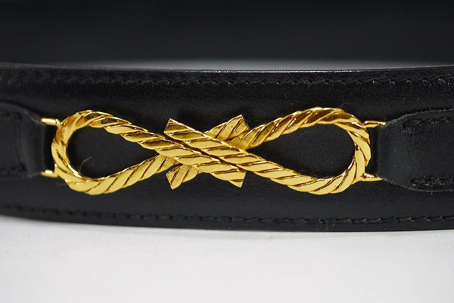 Old Celine ロープ金具レザーウエストベルト（黒）