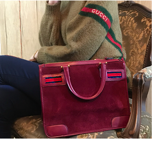 OLD Gucci ショルダー付ミニボストン（真紅・スエード）