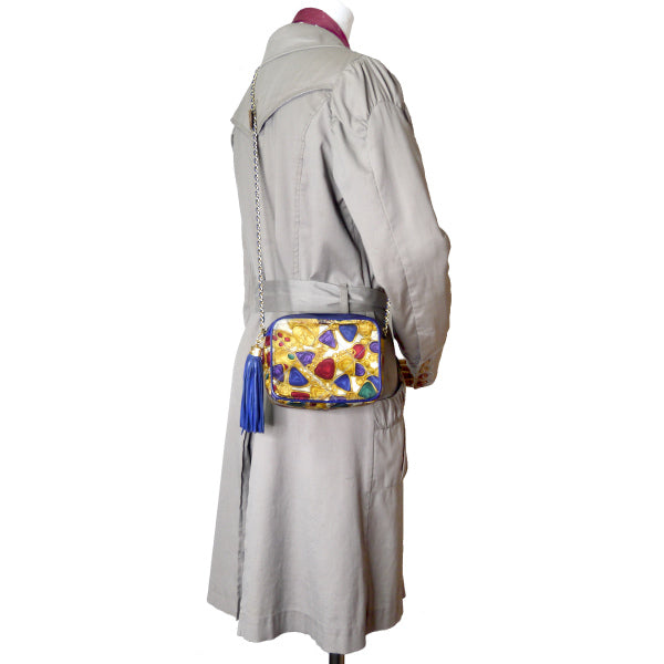 CHANEL 80s　ビジュー柄サテンフリンジバッグ