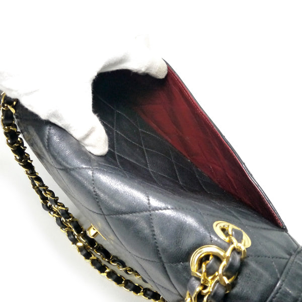 OLD CHANEL　エッジデザインWフラップWチェーンバッグ（黒）