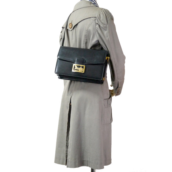 OLD CELINE 極美品!!差し込み馬車金具2WAYショルダーバッグ（黒/総革）