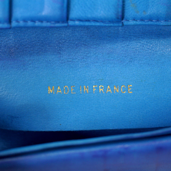 OLD CHANEL　ビコローレステッチがま口長財布（青/キャビアスキン）