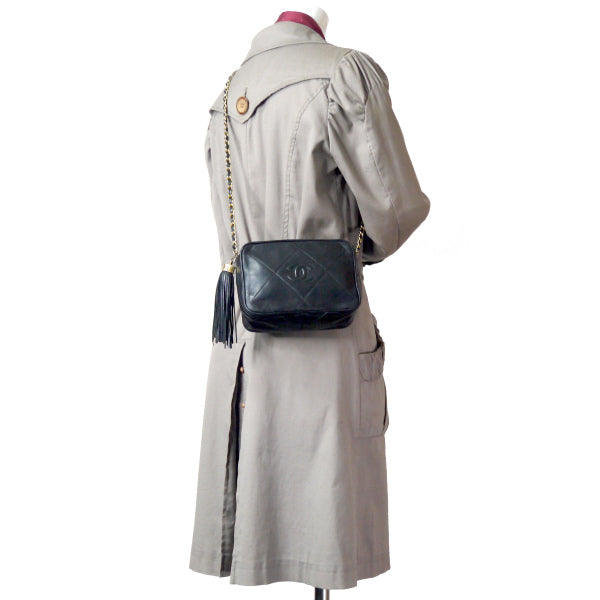 CHANEL80s!ダイヤココマークフリンジバッグ（黒）