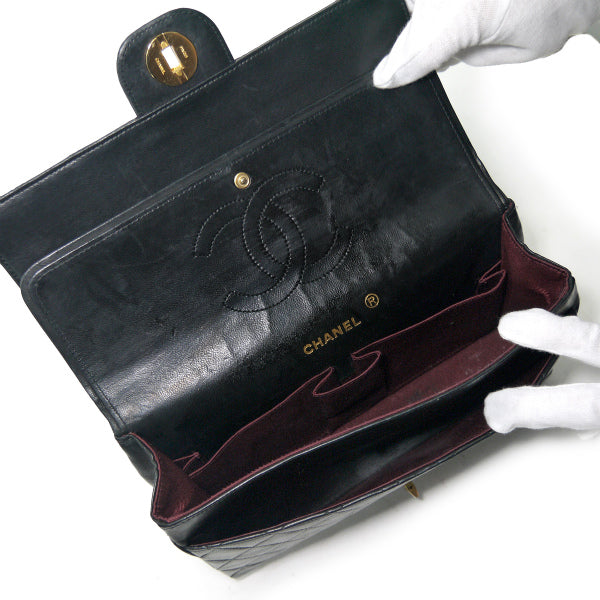 OLD CHANEL　WフラップWチェーンバッグ（黒）