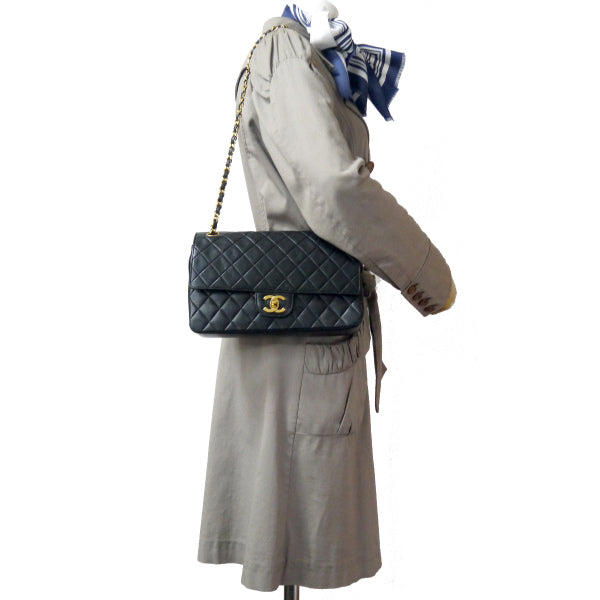 OLD CHANEL　WフラップWチェーンバッグ（黒）